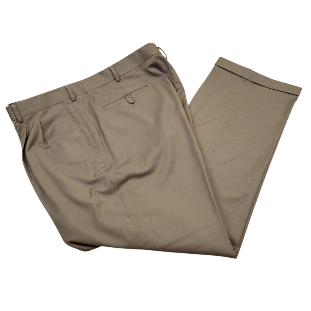 Roundtree Yorke Travel Smart Mens Khaki Pleated Cuffed Dress Pants Size 42x29